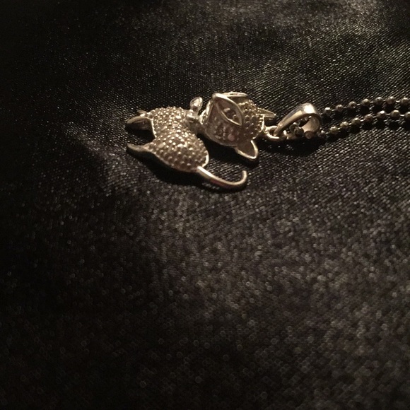 Silver Cat Pendant Necklace Accented with Diamonds - Picture 6 of 9